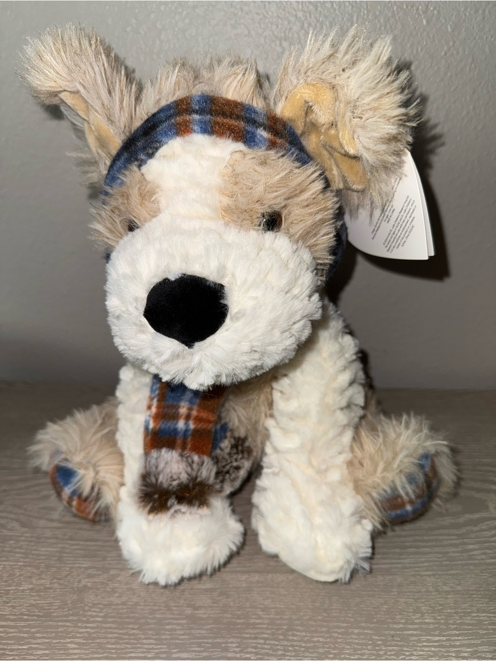 BENTLEY Plush Dog Toy Blue & Tan Accents Puppy Dog Ear muffs by Gentle Treasures